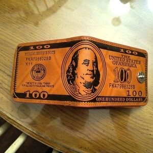 Men’s Brown United States Benjamin Franklin Hundred Dollar Bill Design Wallet